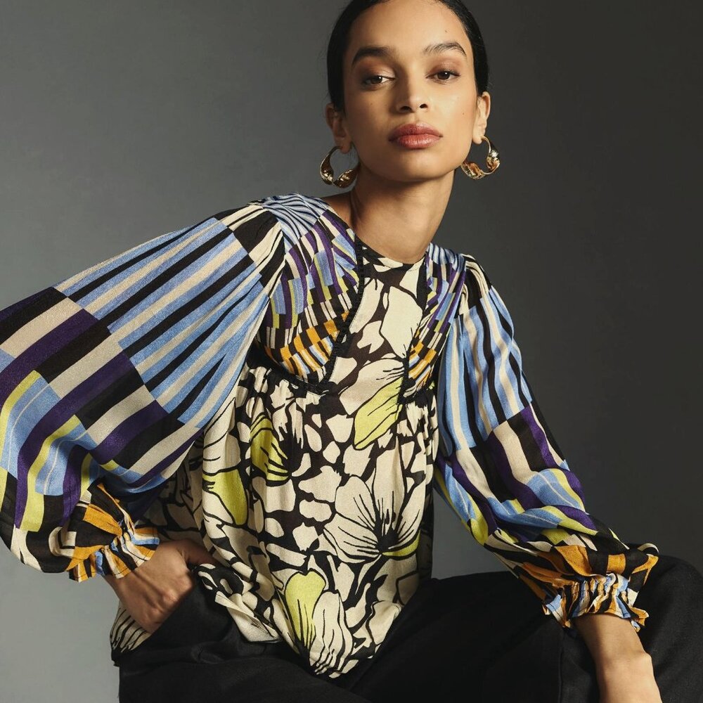 Anthropologie Bl^nk Miranda Peasant Blouse 1x Plus NWT